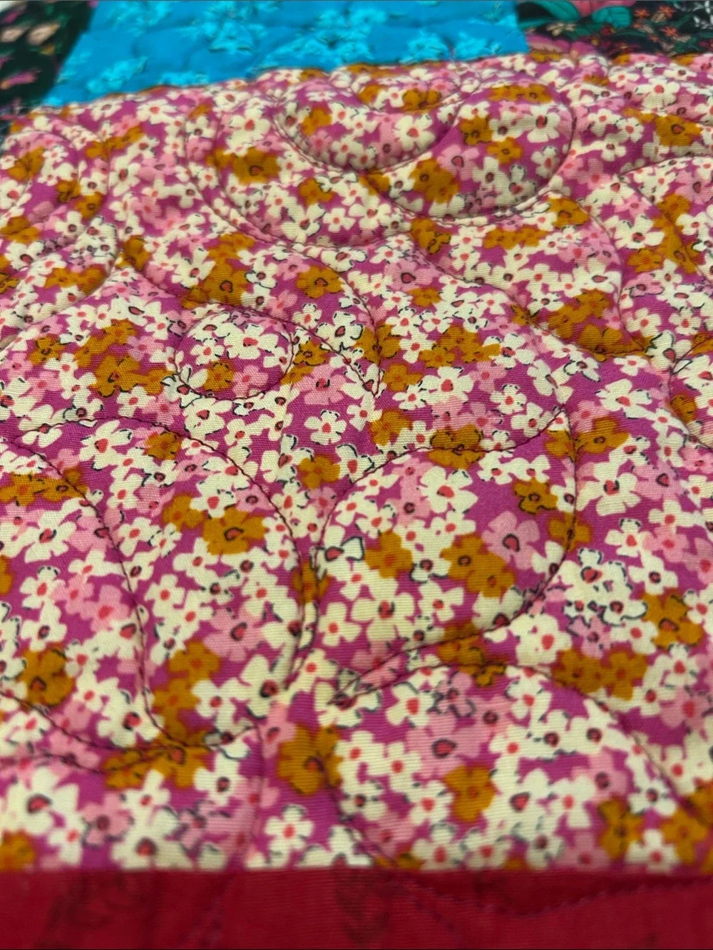 ONE OF A KIND-HANDCRAFTED Patchwork Floral Quilt - Multicolor